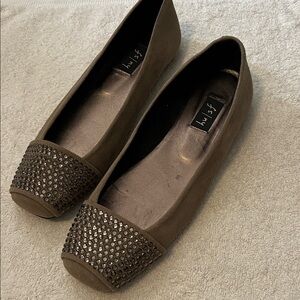French Sole Brown Rhinestone Flats